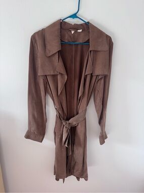 Moth Brown Suede Trench Coat with Belt